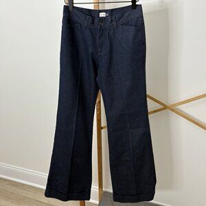 GAP Y2K Low Rise Trouser Flare Jeans (Size 4) Dark Wash Stretch Cuffed Vtg